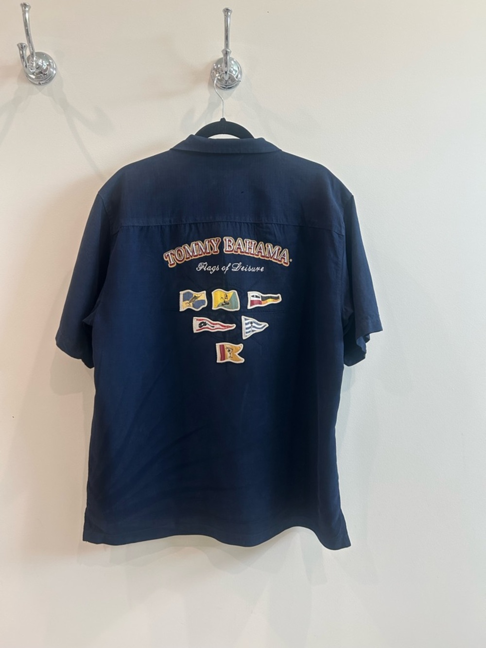 Tommy Bahama Navy Camp Shirt 100% Silk - Size Large